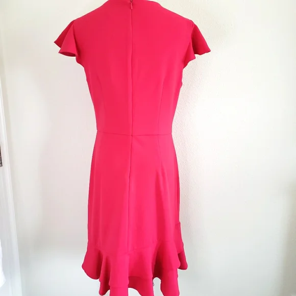 BETSEY JOHNSON Short Sleeve Fitted Ruffle Hem Fuchsia Dress--NWT--10 - Picture 4 of 12